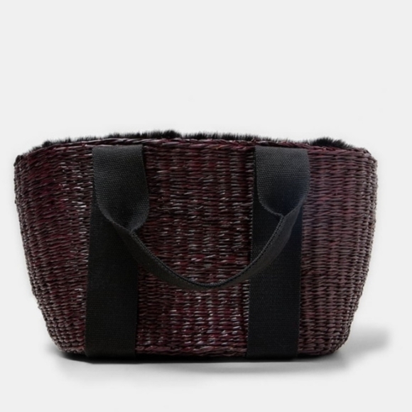 ZARA Mixed Media Straw Bag - Picture 2 of 9